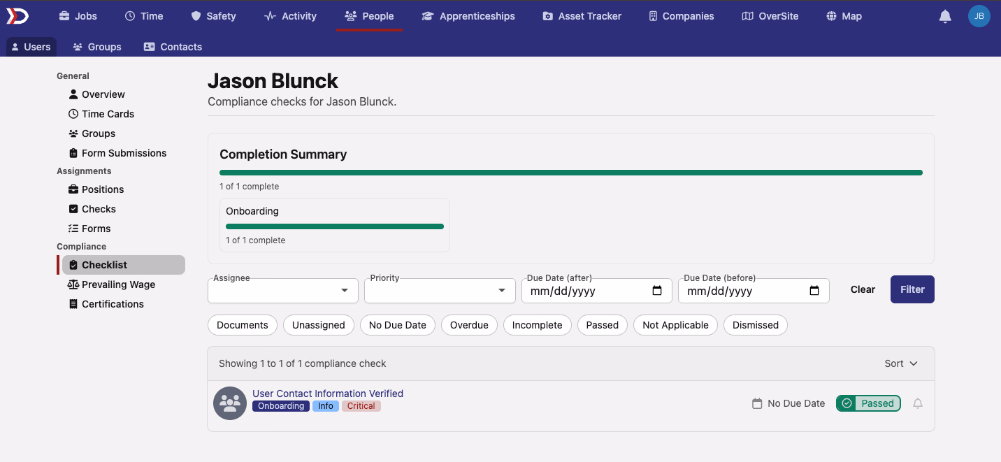 User Compliance Checklist