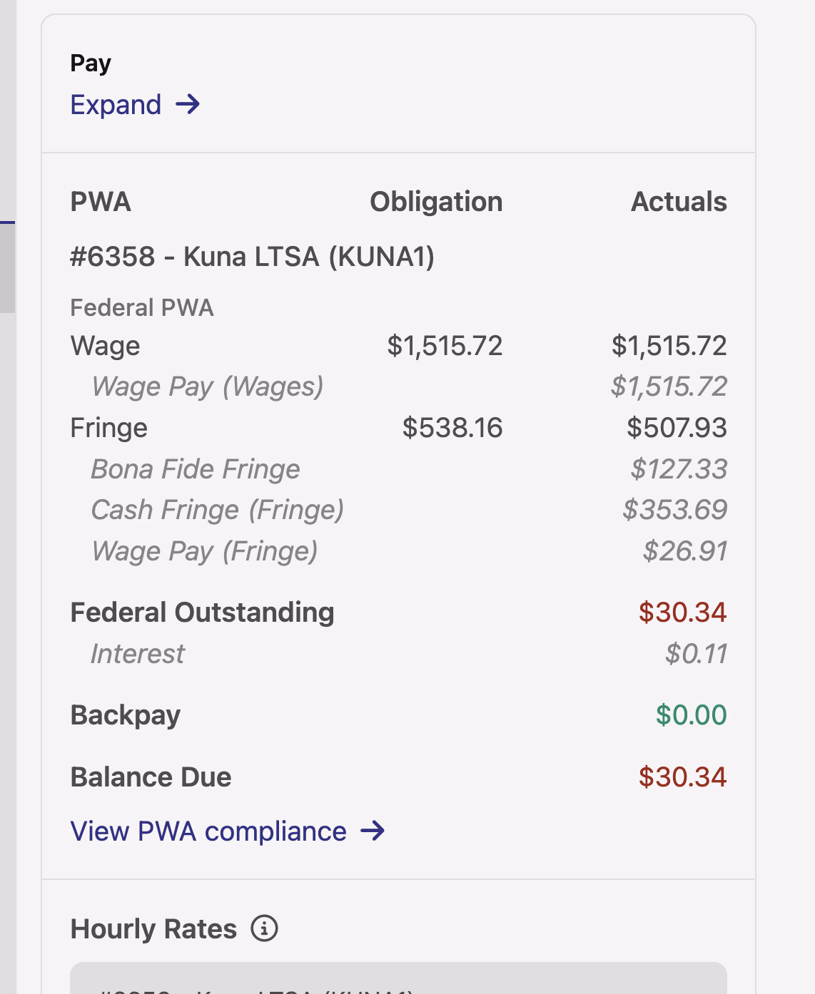Time Card Wage and Fringe Breakdown